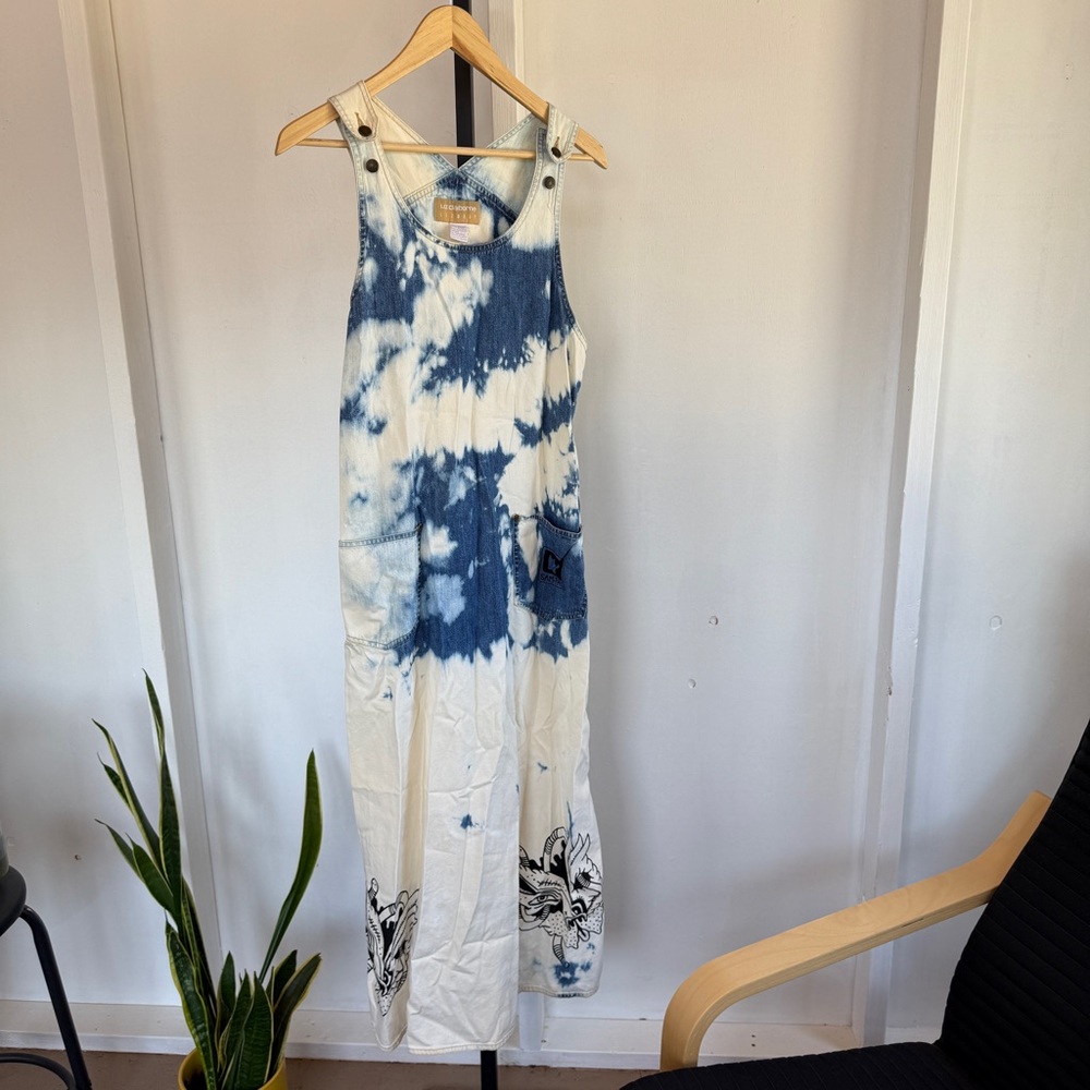 Rad upcycled women’s denim tie dye dress by artist Sam Pao - Medium